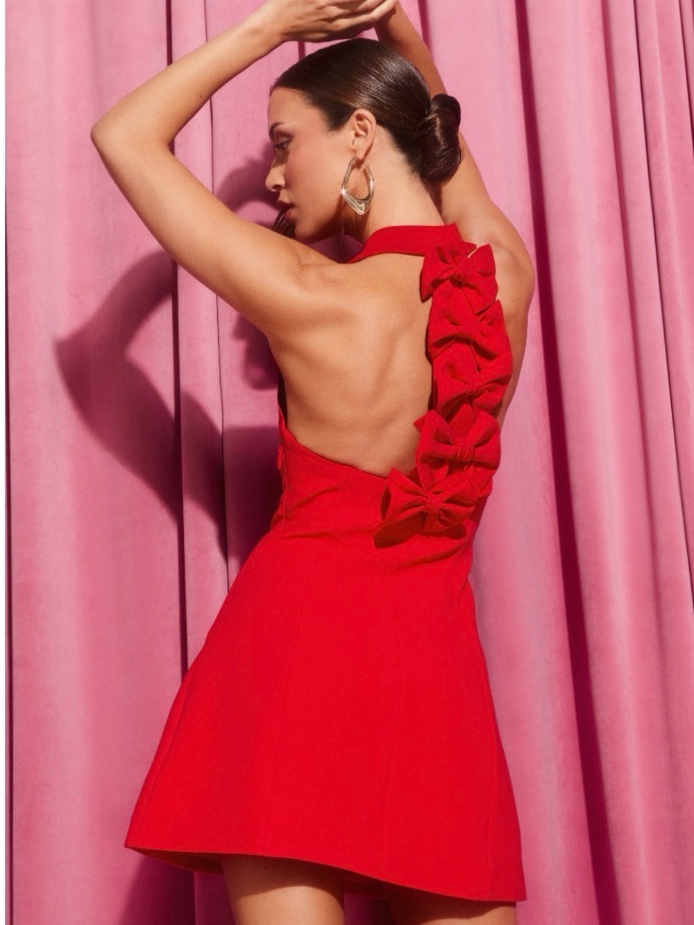 Showpo Red Backless Bow-Detail Halter Mini Dress